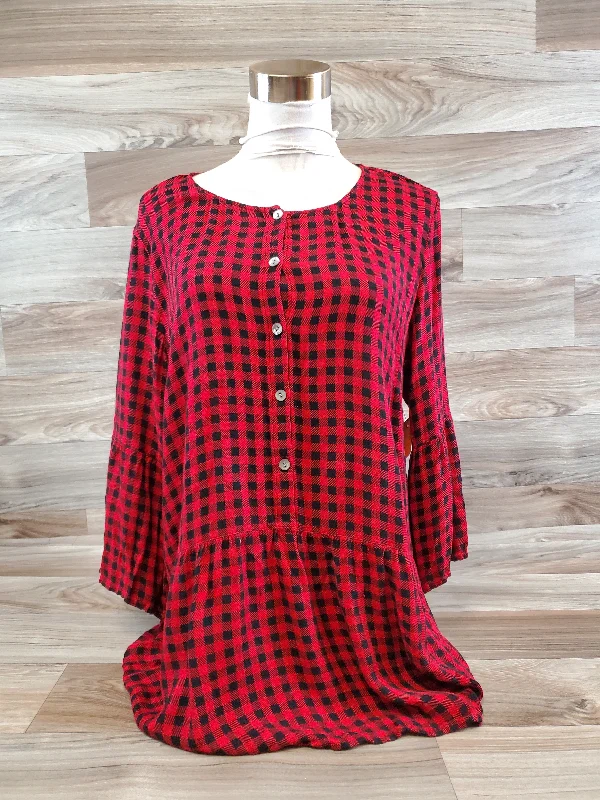 Top 3/4 Sleeve By J. Jill In Plaid Pattern, Size: M