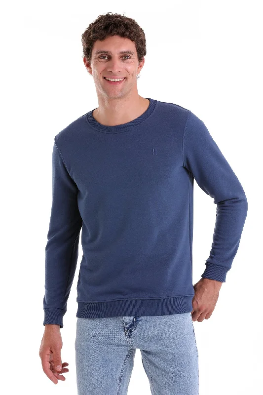 Regular Fit Cotton Blend Indigo Crewneck Sweatshirt