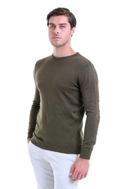 Regular Fit Green Crewneck Sweater