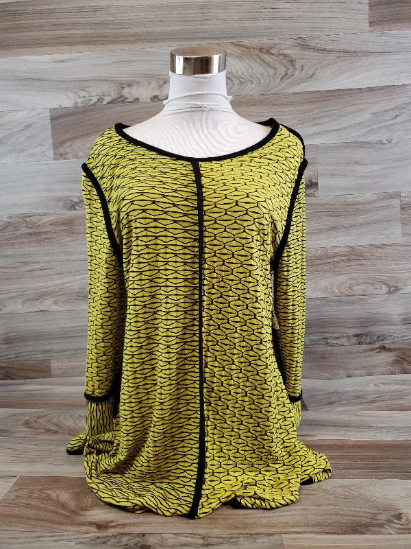 Top 3/4 Sleeve By Ali Miles In Black & Green, Size: L