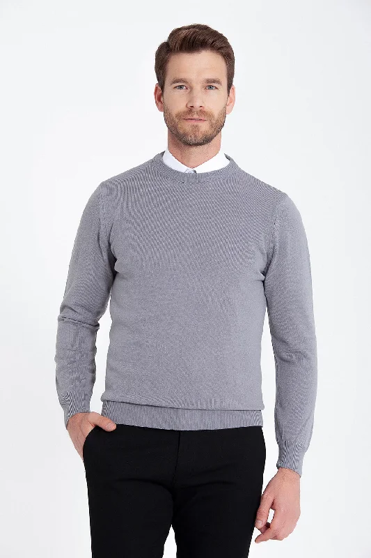 Regular Fit Gray Crewneck Sweater