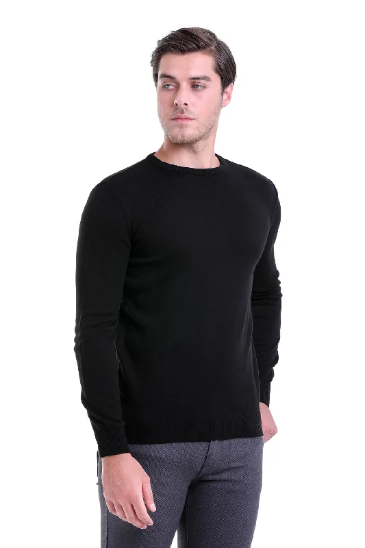 Regular Fit Plain Black Crewneck Sweater