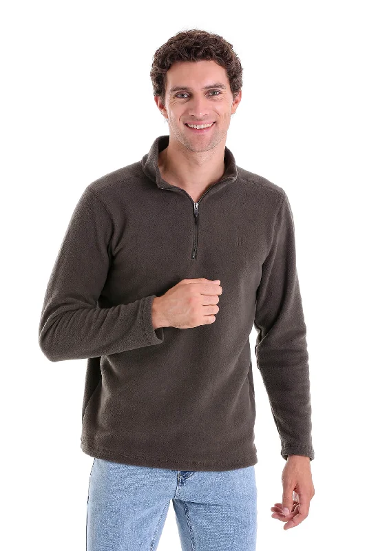 Regular Fit Fleece Khaki Mock Neck Sweatshirt