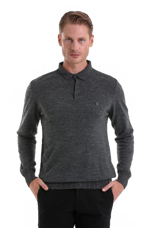 Regular Fit Charcoal Polo Sweater