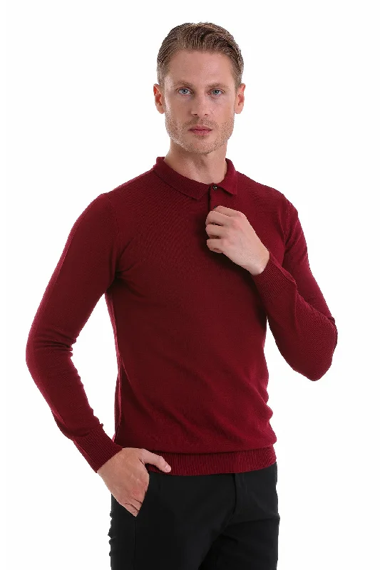 Regular Fit Burgundy Polo Sweater