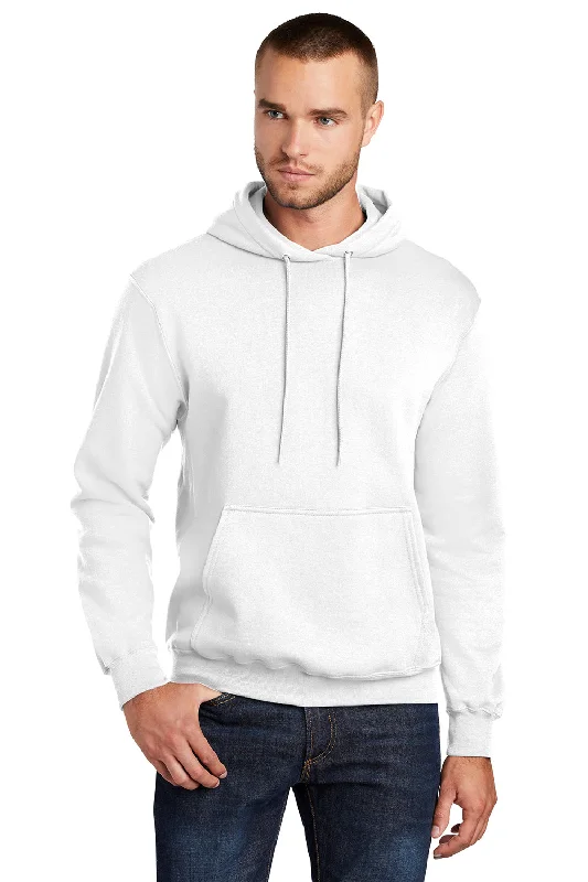 Port & Company Mens Core Pill Resistant Fleece Hooded Sweatshirt Hoodie w/ Pouch Pocket - White