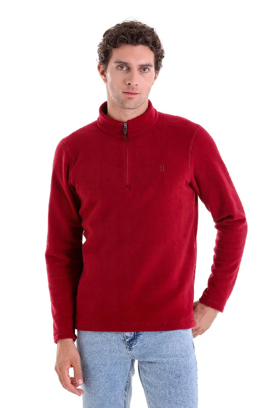 Regular Fit Fleece Burgundy Mock Neck Sweatshirt