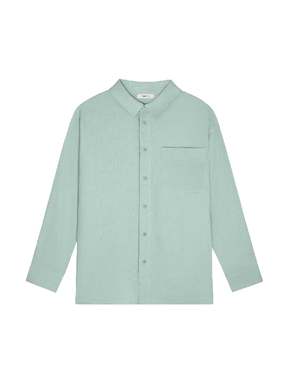 Mens DNA Aloe Linen Collared Long Sleeve Shirt—eucalyptus blue