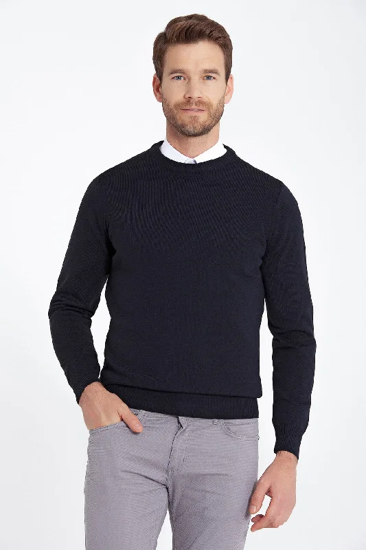 Regular Fit Light Navy Crewneck Sweater