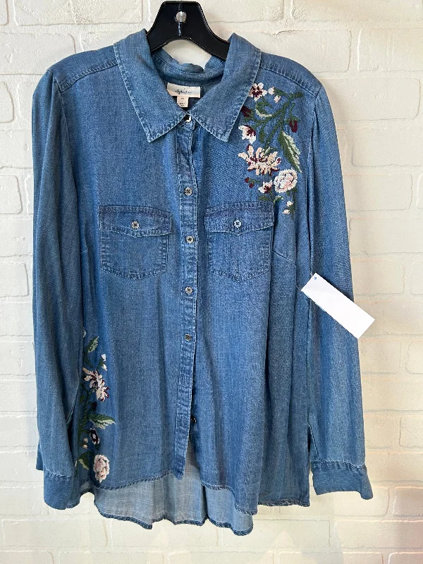 Top Long Sleeve By Style And Company In Blue Denim, Size: 2x