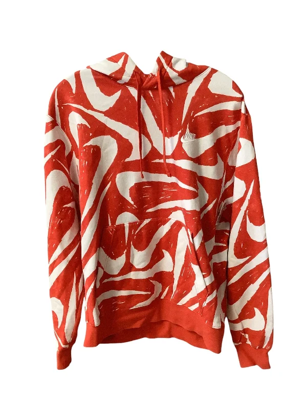 Athletic Top Long Sleeve Hoodie By Nike In Red & White, Size: M