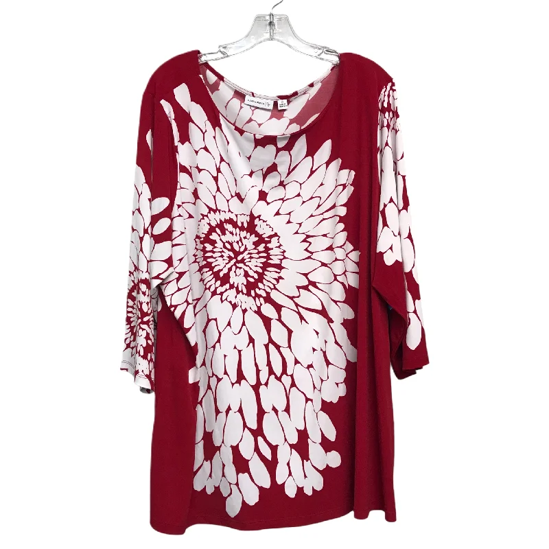 Top 3/4 Sleeve By Susan Graver In Red & White, Size: 3x