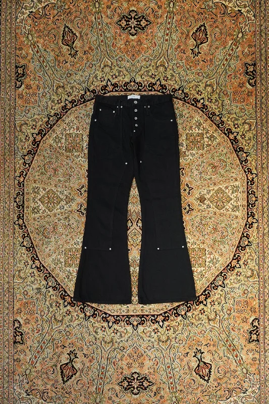 SUGARHILL WASHED DOUBLE KNEE BELL BOTOM PANTS (BLACK)