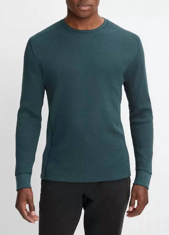 Thermal Long-Sleeve Crew Neck Pullover In Deep Teal