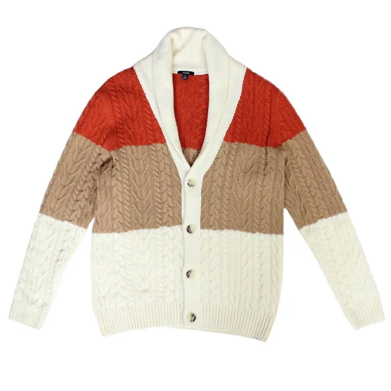 Men's Banff Colourblock Cardigan In Cream