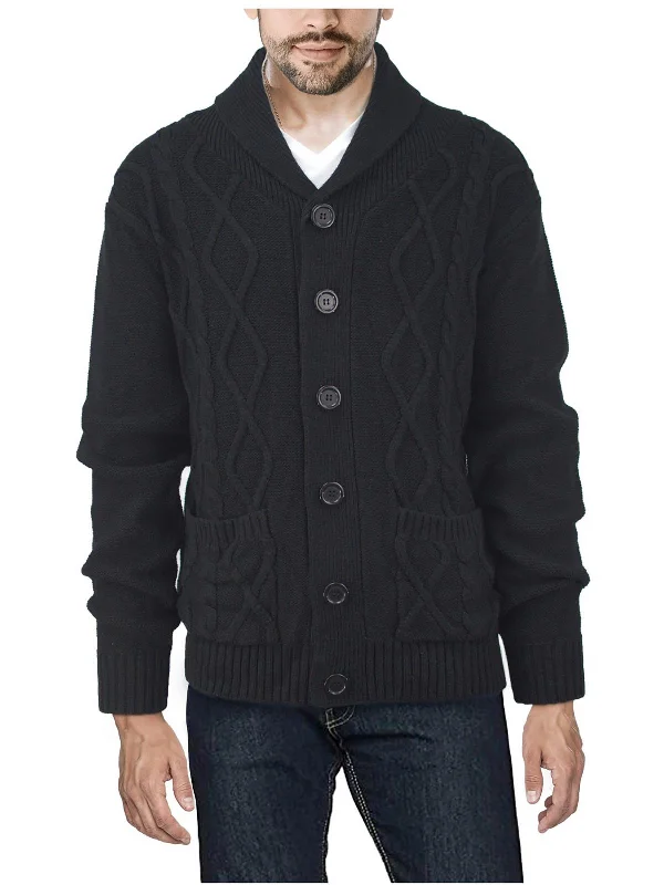 Mens Knit Cable Knit Cardigan Sweater