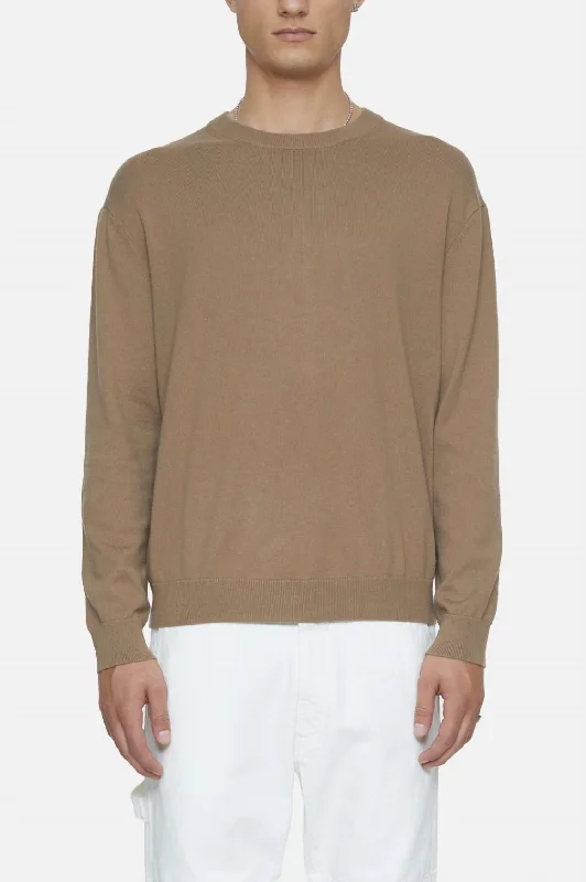 Crew Neck Long Sleeve Knit Sweater In Brown Sugar