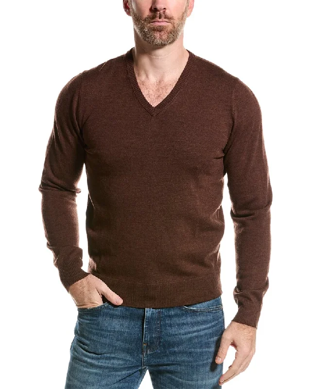 Mette mens  Merino Wool V-Neck Sweater, s, Brown