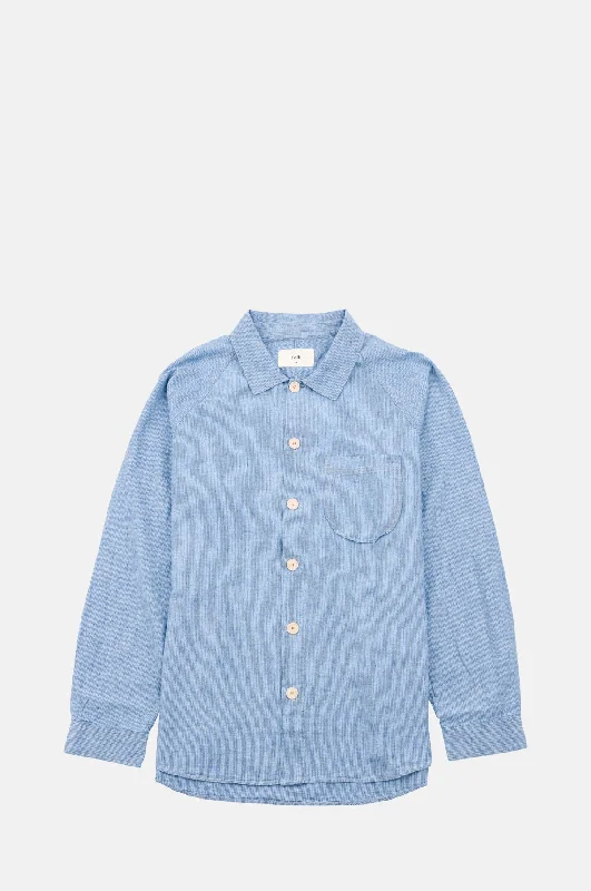 Raglan Shirt Washed Indigo Stripe