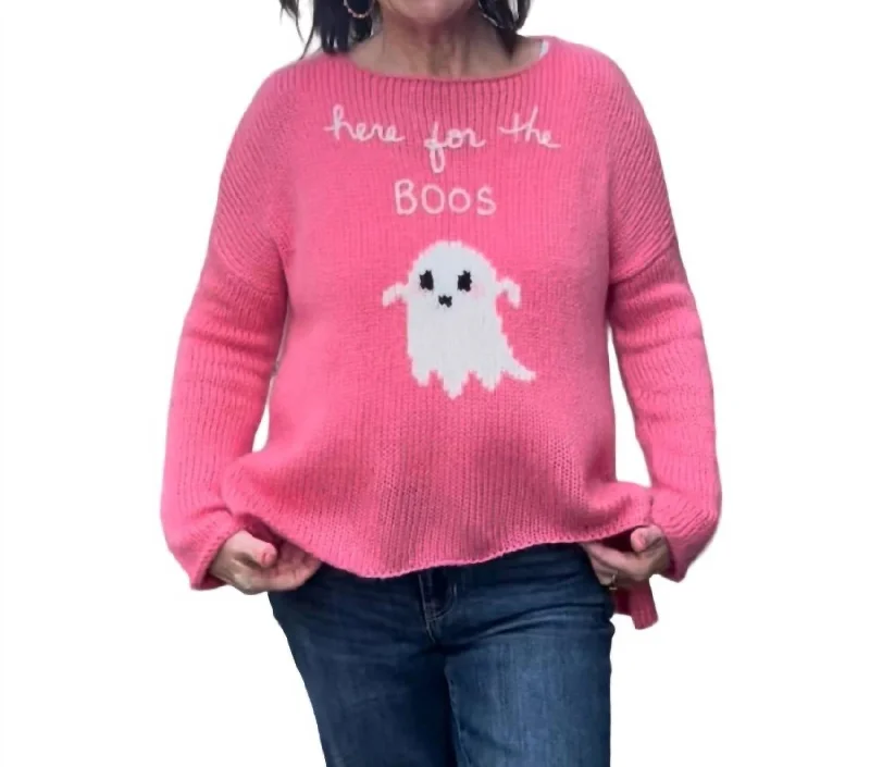 Here For The Boos Crew Sweater In Pink