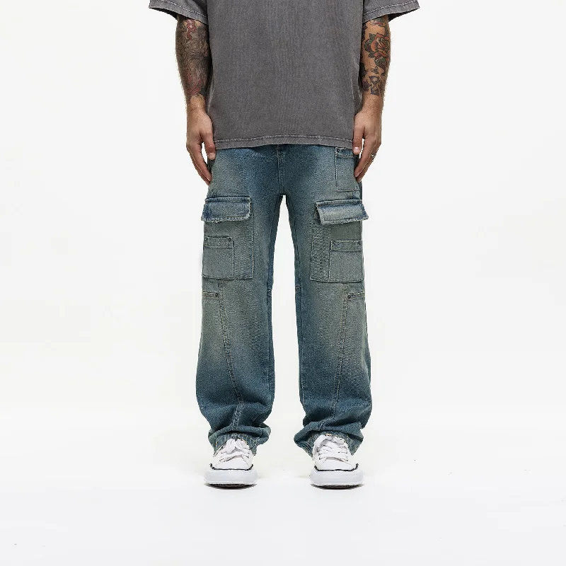 Heavy Utility Washed Blue Denim Jeans (Final Sale)