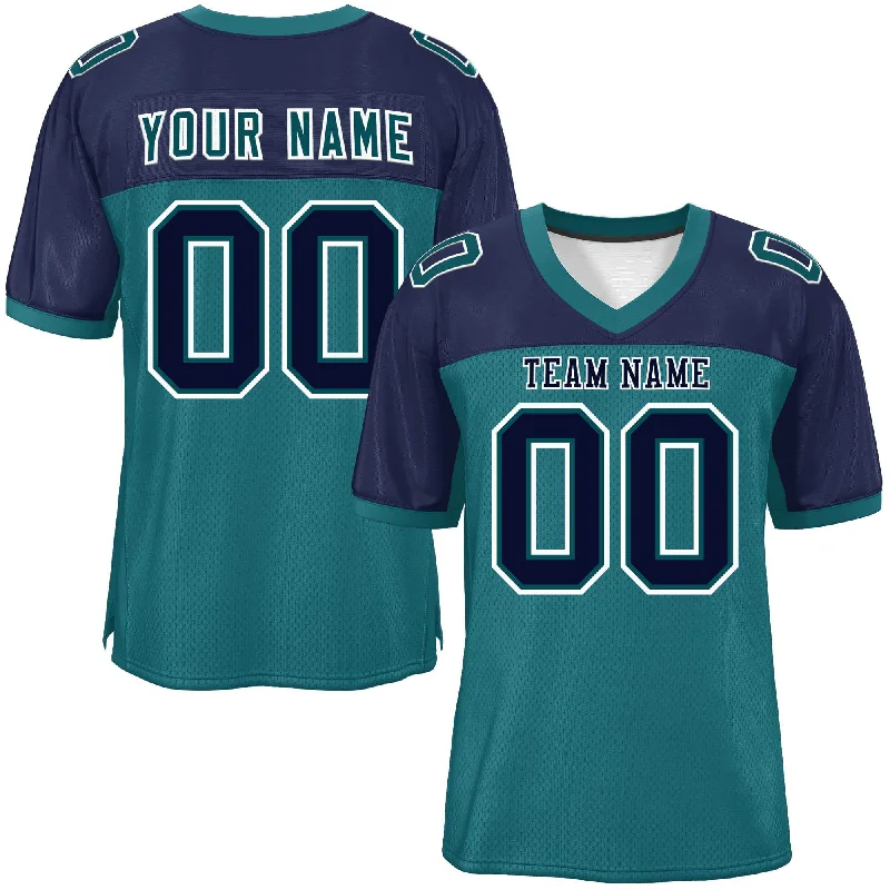 Custom Aqua-Navy Raglan Sleeves Fashion Authentic Football Jersey