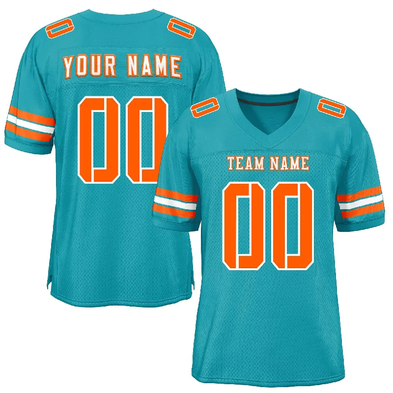 Custom Aqua Orange-White Classic Style Mesh Authentic Football Jersey