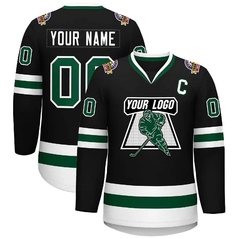 Custom Black Green-White Classic Style Hockey Jersey