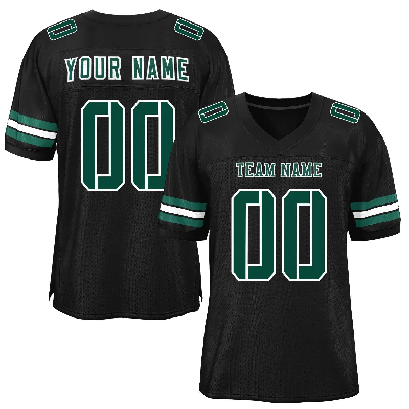 Custom Black Midnight Green-White Classic Style Mesh Authentic Football Jersey