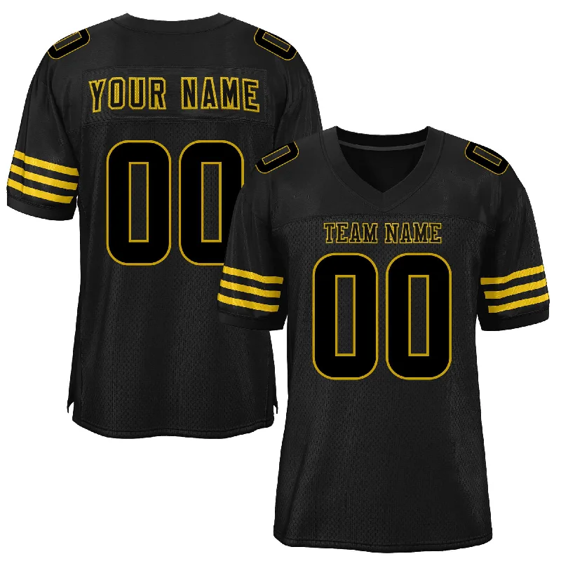 Custom Black Old Gold Classic Style Mesh Authentic Football Jersey