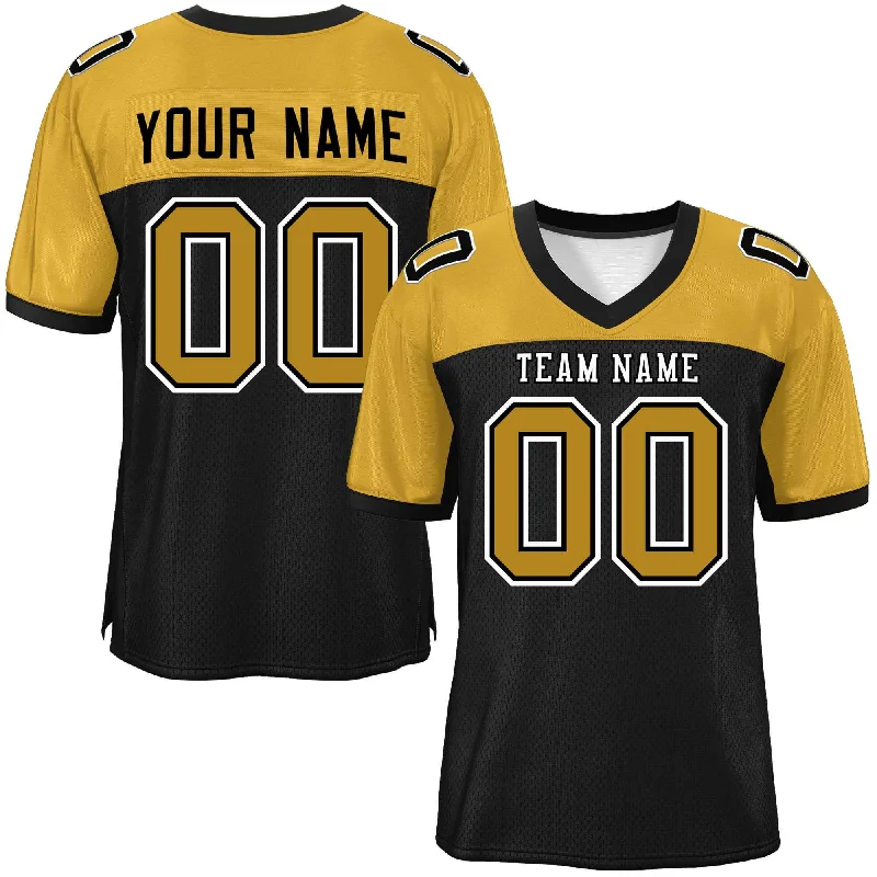 Custom Black-Old Gold Raglan Sleeves Fashion Authentic Football Jersey