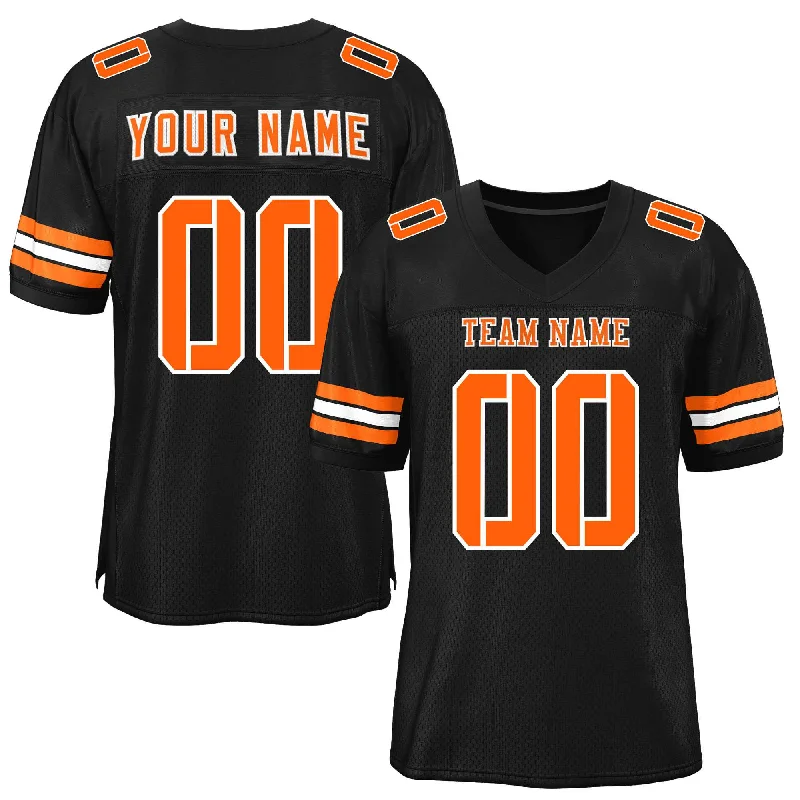 Custom Black Orange-White Classic Style Mesh Authentic Football Jersey