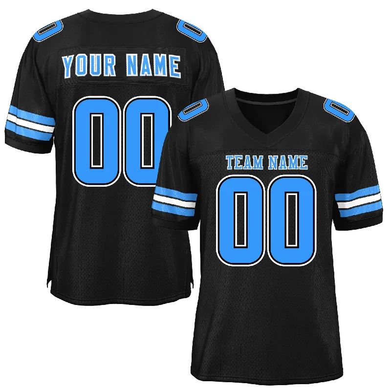 Custom Black Powder Blue-White Classic Style Mesh Authentic Football Jersey