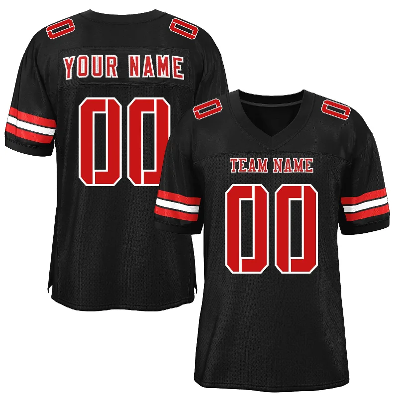 Custom Black Red-White Classic Style Mesh Authentic Football Jersey