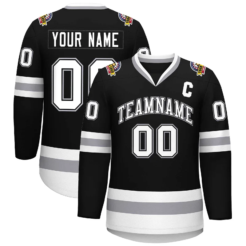 Custom Black White Black-Gray Classic Style Hockey Jersey