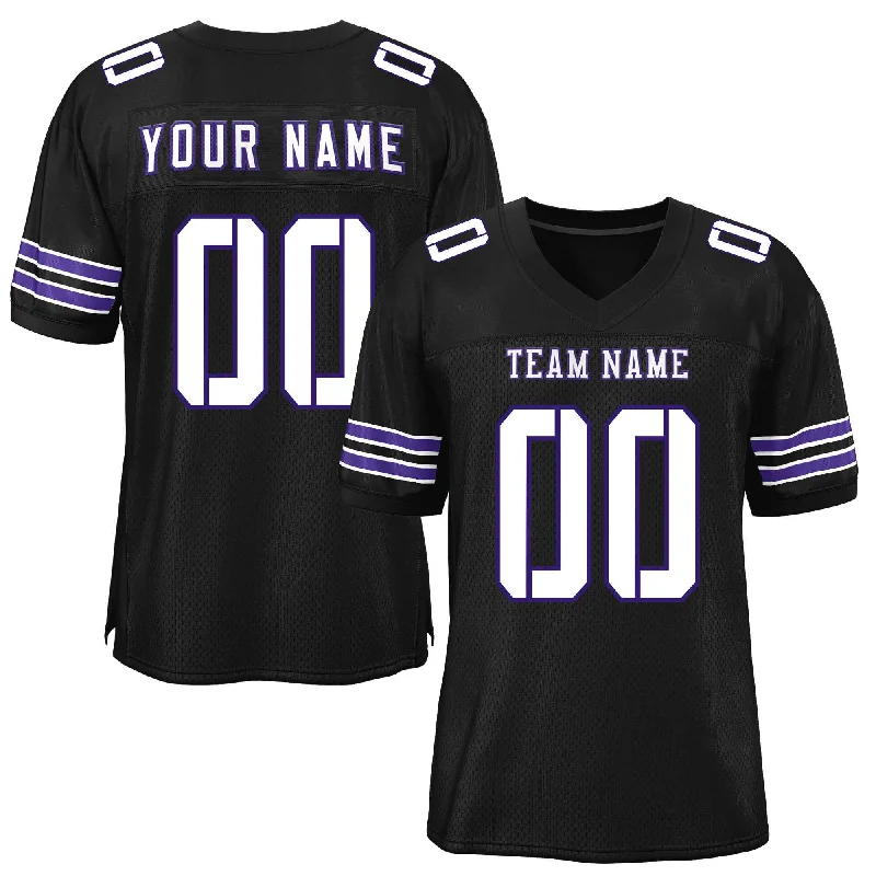 Custom Black White-Purple Classic Style Mesh Authentic Football Jersey