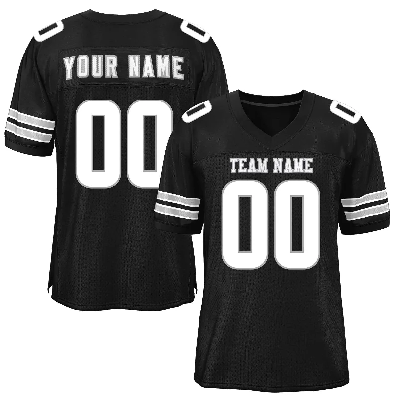 Custom Black White Classic Style Mesh Authentic Football Jersey