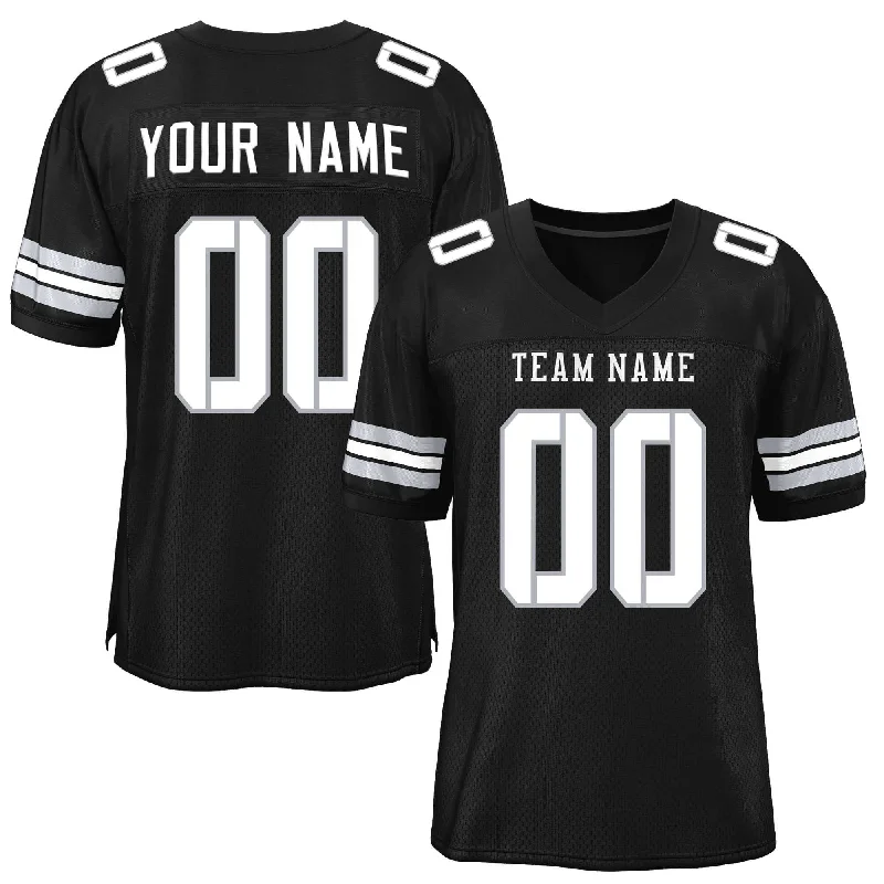 Custom Black White-Gray Classic Style Mesh Authentic Football Jersey