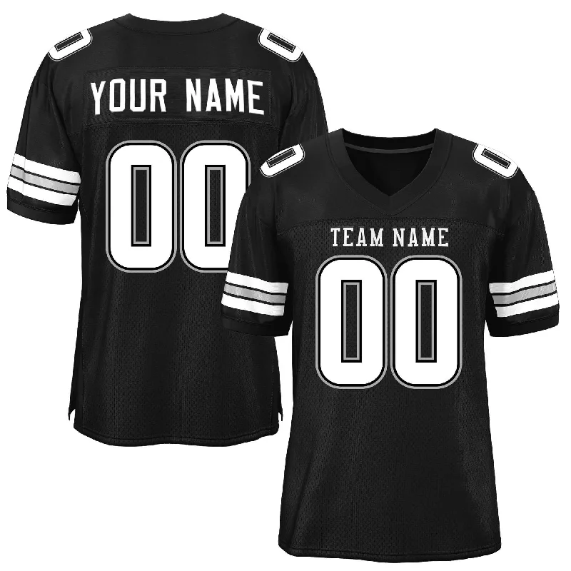 Custom Black White-Gray Classic Style Mesh Authentic Football Jersey