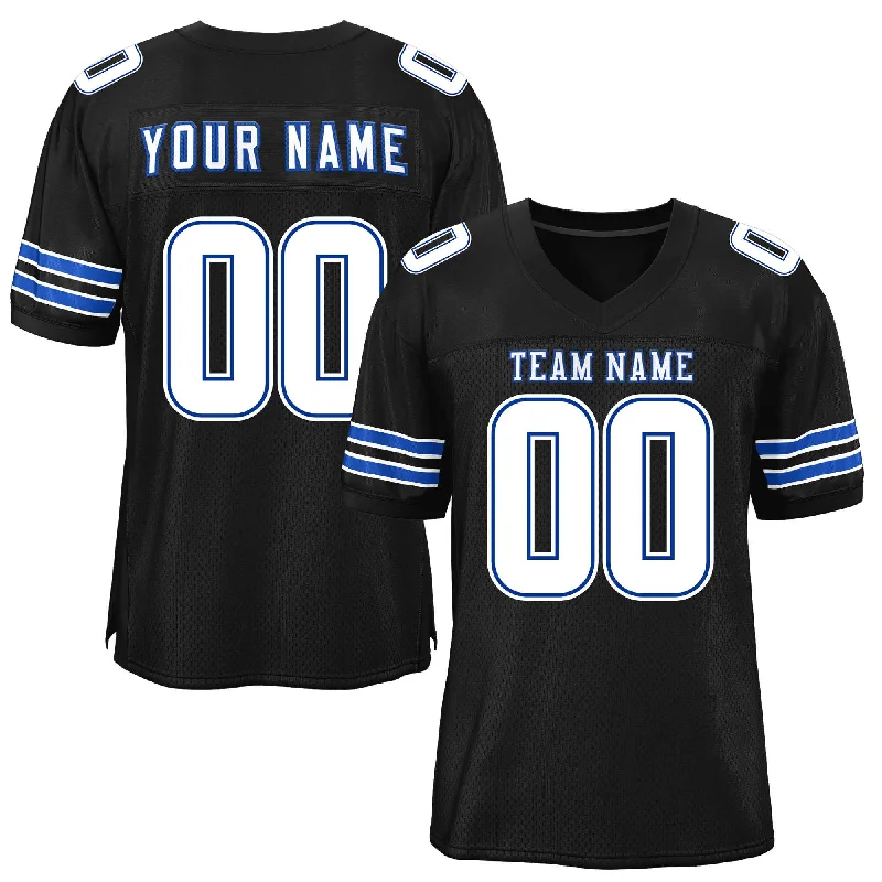 Custom Black White-Royal Classic Style Mesh Authentic Football Jersey