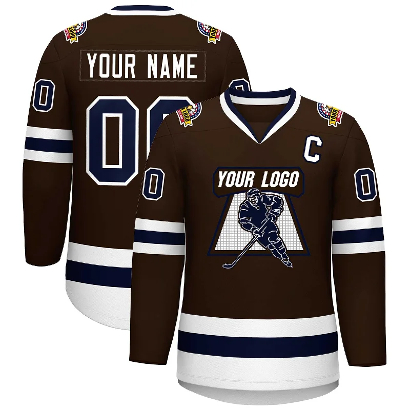 Custom Brown Navy-White Classic Style Hockey Jersey