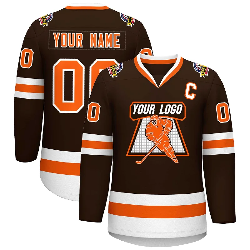 Custom Brown Orange-White Classic Style Hockey Jersey