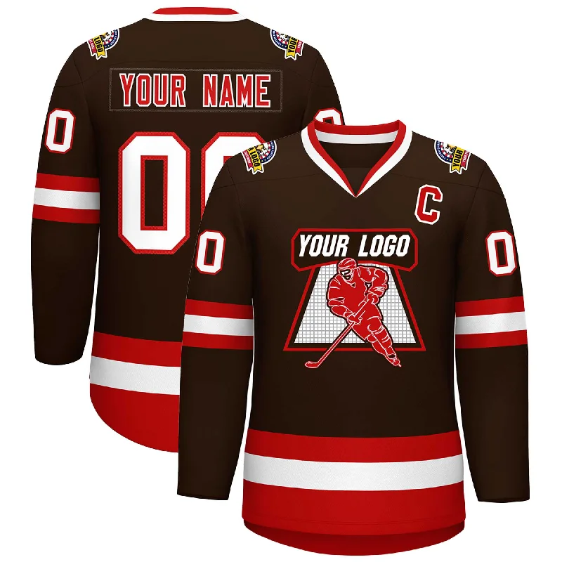 Custom Brown Red-White Classic Style Hockey Jersey