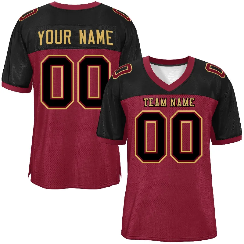 Custom Crimson-Black Raglan Sleeves Fashion Authentic Football Jersey