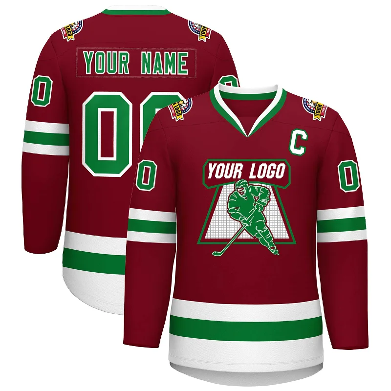 Custom Crimson Kelly Green-White Classic Style Hockey Jersey