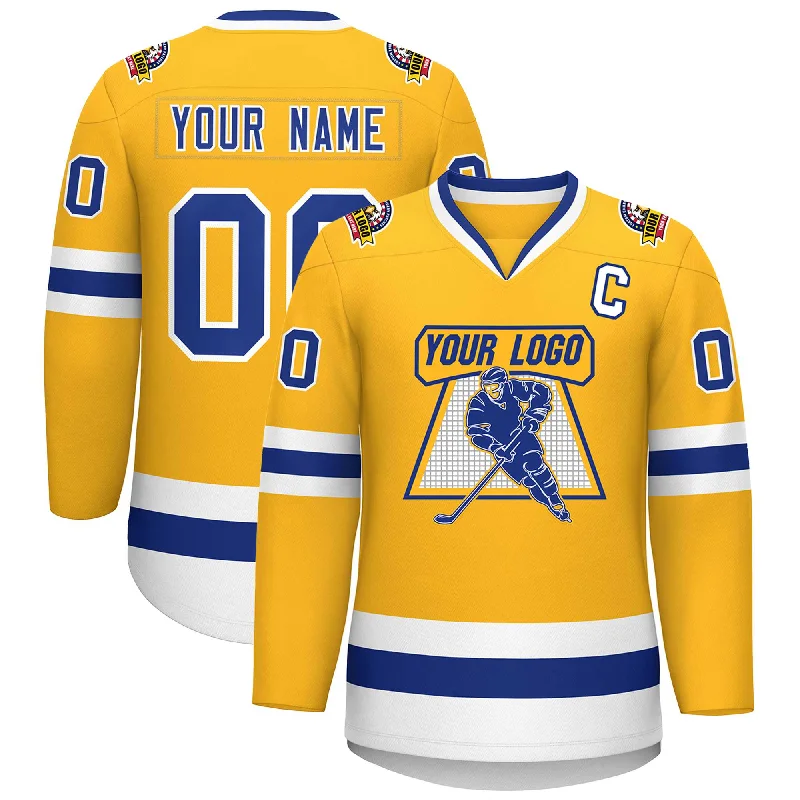 Custom Gold Royal-White Classic Style Hockey Jersey