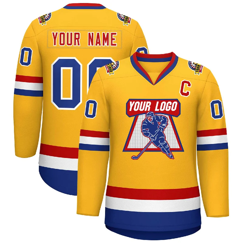 Custom Gold Royal White-Red Classic Style Hockey Jersey