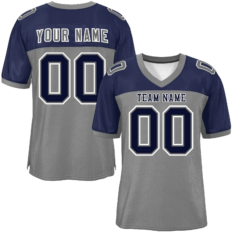 Custom Gray-Navy Raglan Sleeves Fashion Authentic Football Jersey