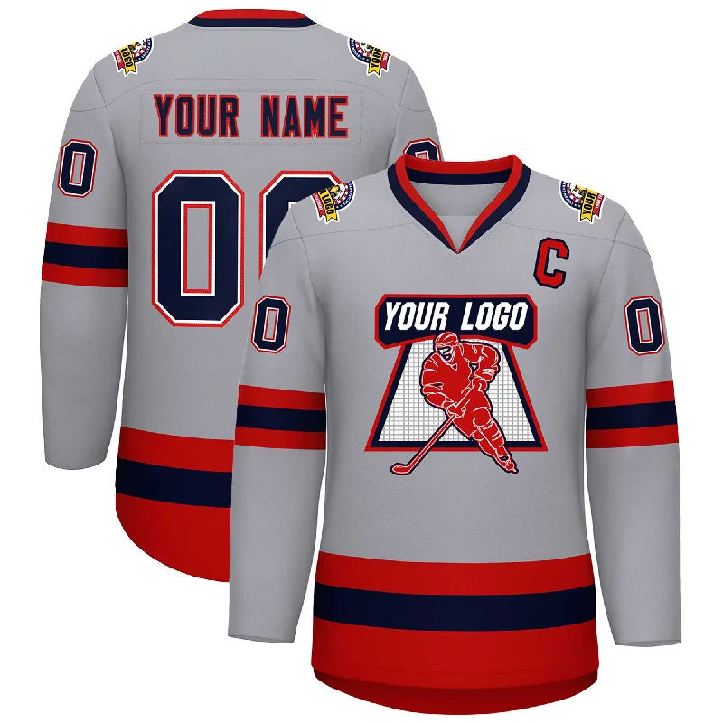 Custom Gray Navy White-Red Classic Style Hockey Jersey