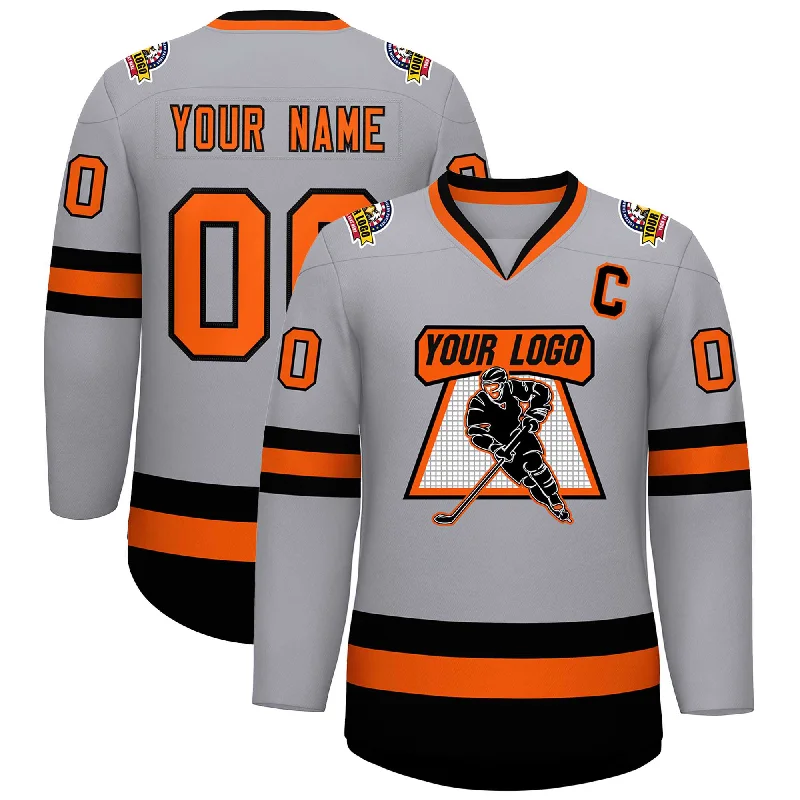 Custom Gray Orange-Black Classic Style Hockey Jersey